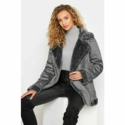 Discount 💯 Long Tall Sally Tall Faux Fur Trim Aviator Jacket For Female ⌛